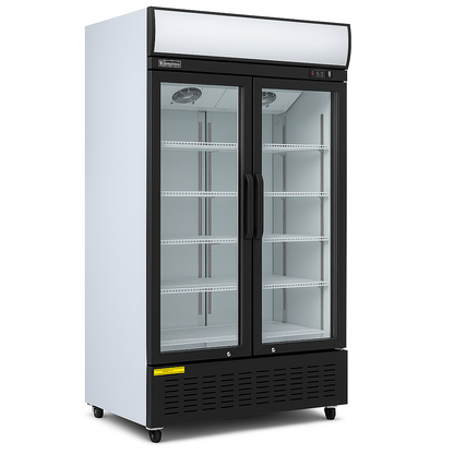 BLIZZARD Double‑Door Hinged Glass Display Merchandiser –  630 L side view on a white background