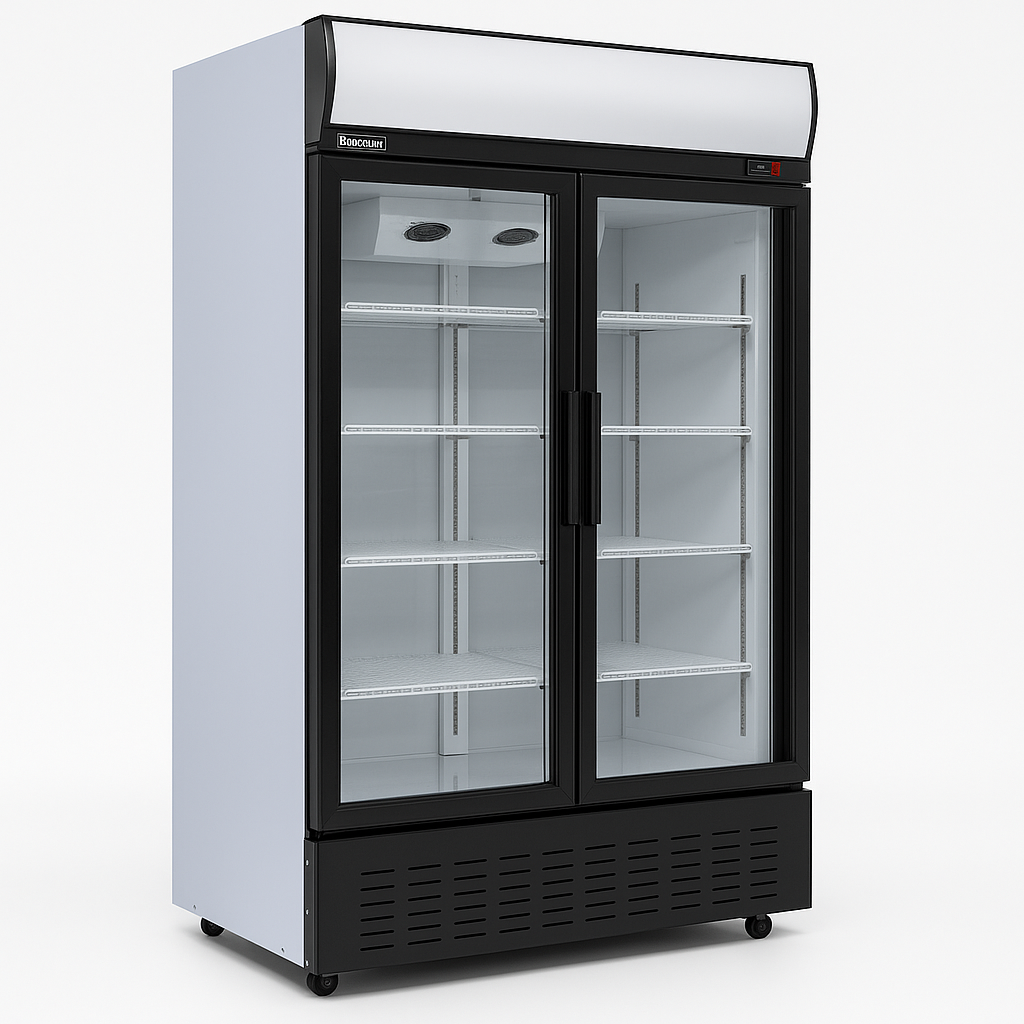 BLIZZARD  Double‑Door Sliding Glass Display Merchandiser – 900 L side view on a white background