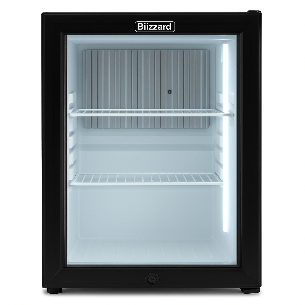 Blizzard BMB30G – Glass-Door Silent Mini-Bar (30 L) Front view on white background