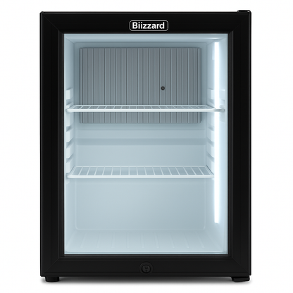 Blizzard BMB30G – Glass-Door Silent Mini-Bar (30 L) Front view on white background