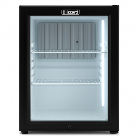 Blizzard BMB30G – Glass-Door Silent Mini-Bar (30 L) Front view on white background