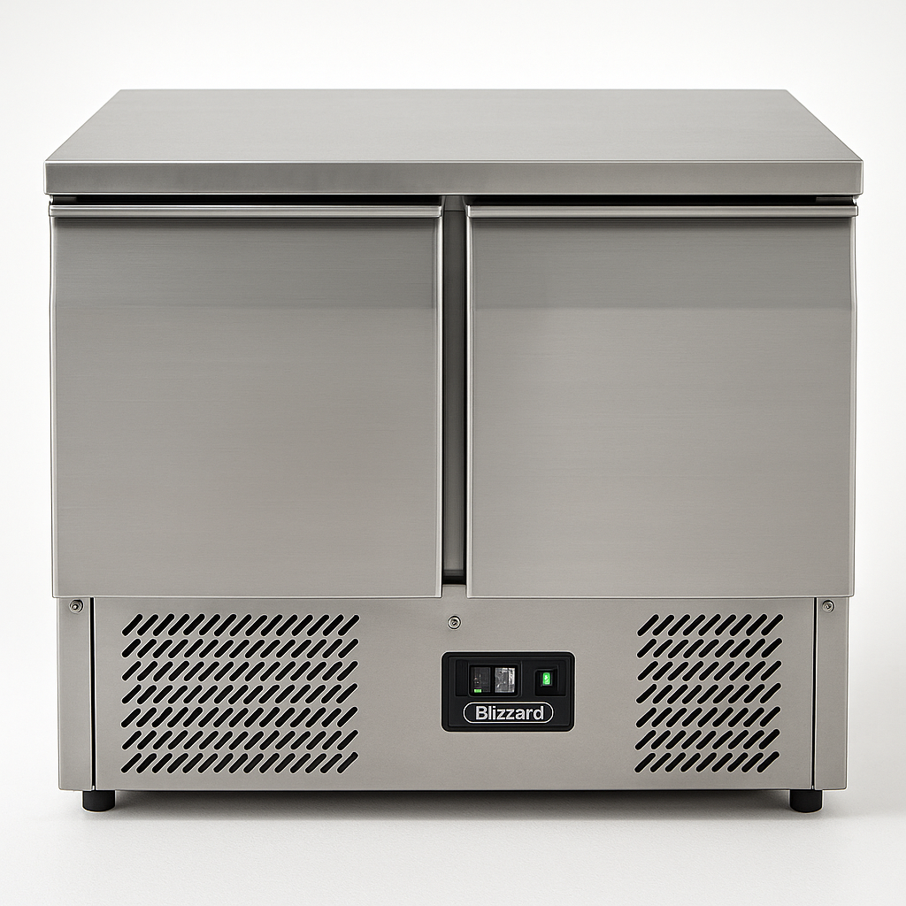 Blizzard  Compact  Double‑Door Counter Refrigerator - 240 L, Stainless Steel front view on a white background