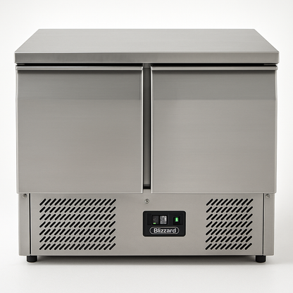 Blizzard  Compact  Double‑Door Counter Refrigerator - 240 L, Stainless Steel front view on a white background