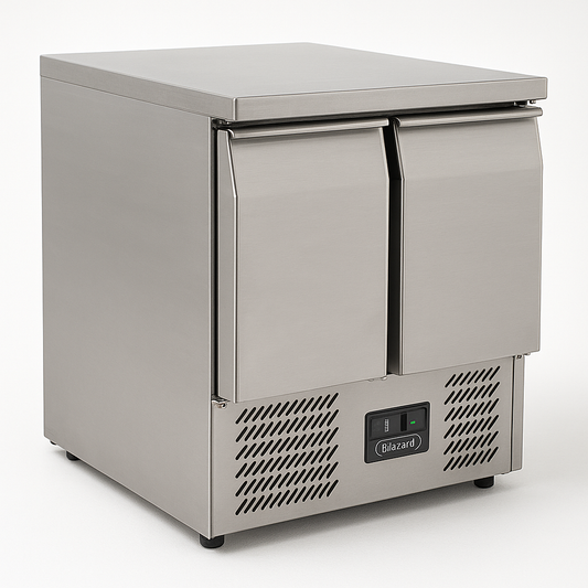 Blizzard  Compact  Double‑Door Counter Refrigerator - 240 L, Stainless Steel on a white background