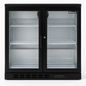 Black Blizzard double-door refrigerator with glass doors on a white background